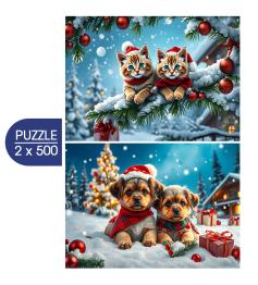 Puzzle Alipson Weihnachtskätzchen Und -Welpen 2x500 Teile