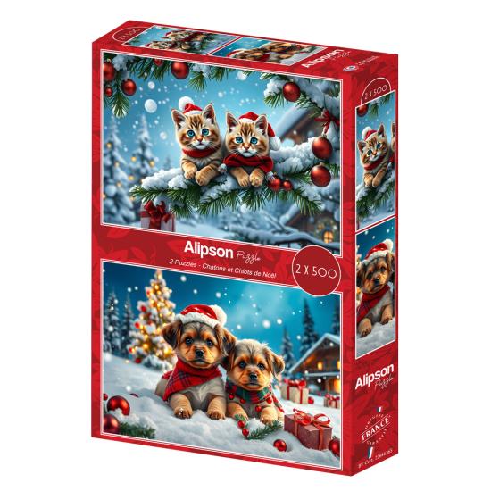 Puzzle Alipson Weihnachtskätzchen Und -Welpen 2x500 Teile