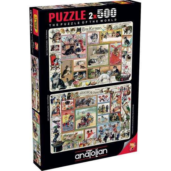 Anatolisches Puzzle Süße Comic-Kätzchen und Hunde 2 x 500 Teile