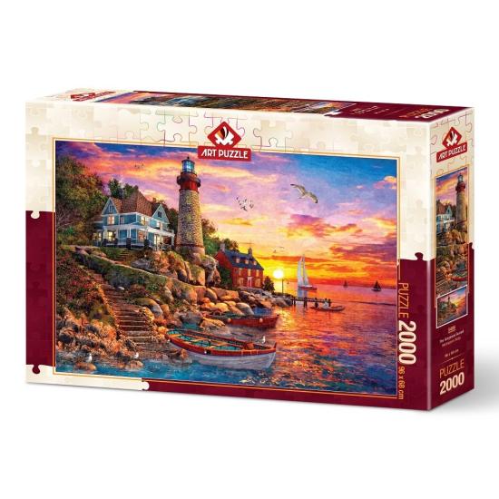 Puzzle Art Schöner Leuchtturm bei Sonnenuntergang Puzzle 2000 Te