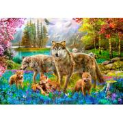 Bluebird Wolf Familie im Frühling Puzzle 1500 Teile