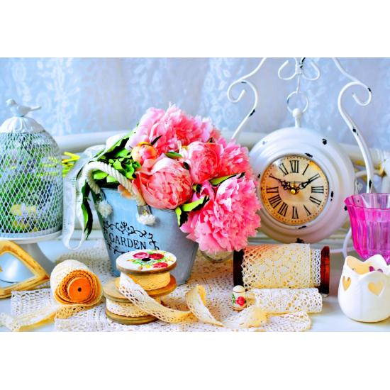 Bluebird Pink Peony Flowers Puzzle mit 1000 Teilen