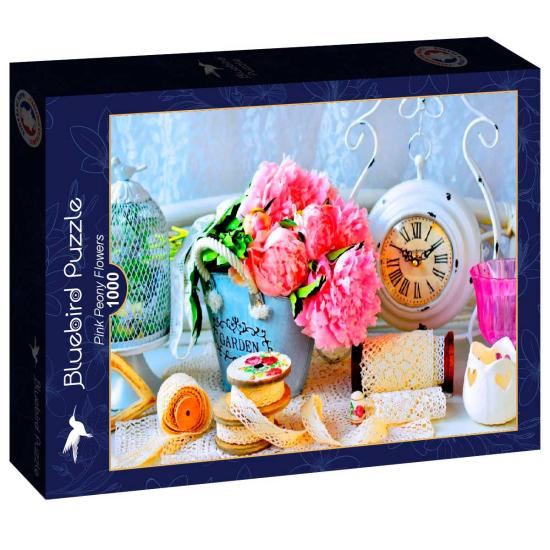 Bluebird Pink Peony Flowers Puzzle mit 1000 Teilen