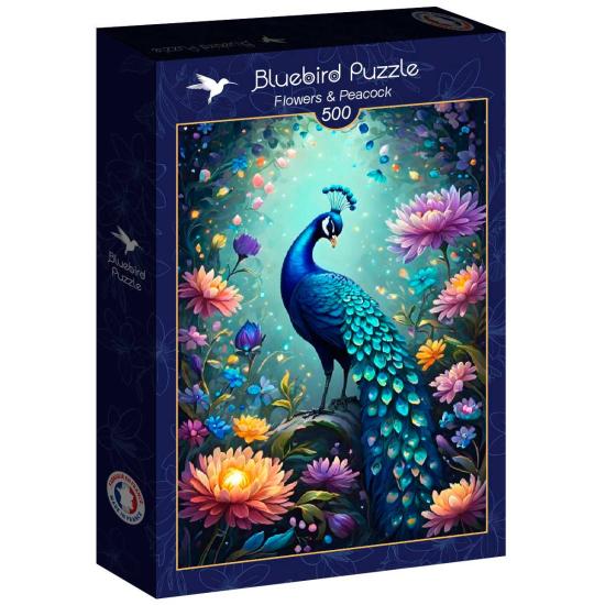 Puzzle Bluebird Blumen und Pfau 500 Teile