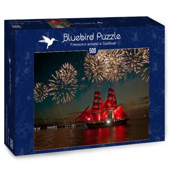 Puzzle Bluebird-Feuerwerk um ein Segelboot 500