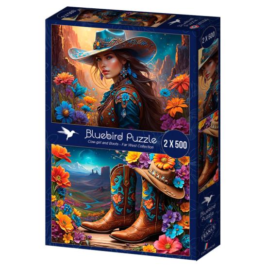 Puzzle Bluebird Cowgirl und ihre Stiefel  2 x 500 Teile