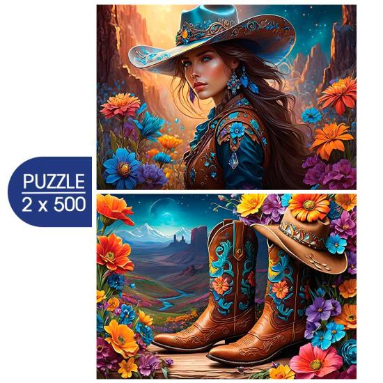 Puzzle Bluebird Cowgirl und ihre Stiefel  2 x 500 Teile