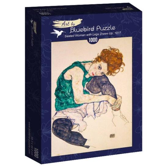 Bluebird-Frau, die auf ihrem Knie sitzt. Puzzle mit 1000 Teilen Bluebird-Frau, die auf ihrem Knie sitzt. Puzzle mit 1000 Teilen