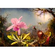 Bluebird Cattleya Orchidee und drei Kolibris Puzzle mit 1000 Tei