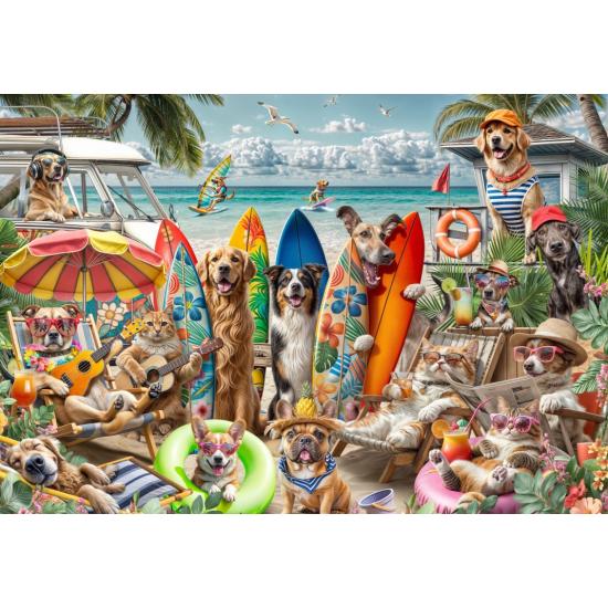 Puzzle Bluebird Hunde Und Katzen Am Strand 1000-teiliges