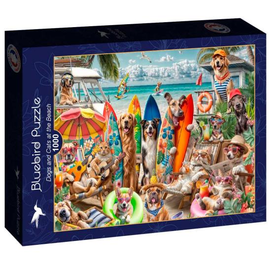 Puzzle Bluebird Hunde Und Katzen Am Strand 1000-teiliges