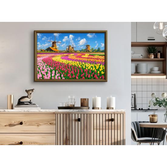 Puzzle Castorland Holländische Windmühlen Zwischen Tulpen 1000 T
