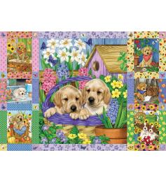 Cobble Hill Puzzle Quilt mit Welpen und Blumensträußen, 1000 Tei