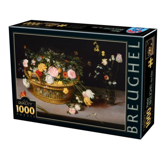 D-Toys Puzzle Blumen in einem Holzkorb mit 1000 Teilen