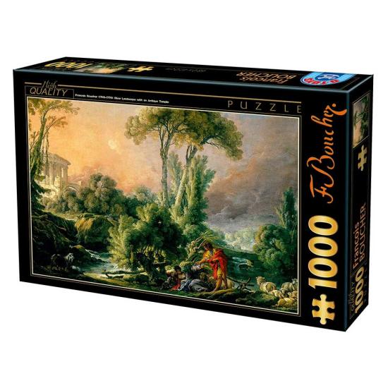 D-Toys Puzzle Flusslandschaft mit antikem Tempel mit 1000 Teilen