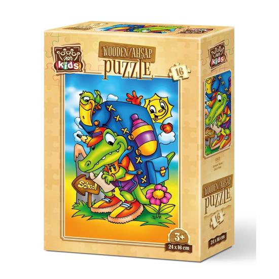 Holzpuzzle Art Puzzle Road to School 16 Teile Holzpuzzle Art Puzzle Road to School 16 Teile