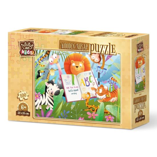 Holzpuzzle Kunstpuzzle Waldschule mit 100 Teilen