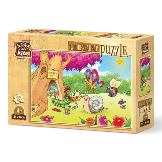 Holzpuzzle Kunstpuzzle Die Malerraupe aus 25 Teilen