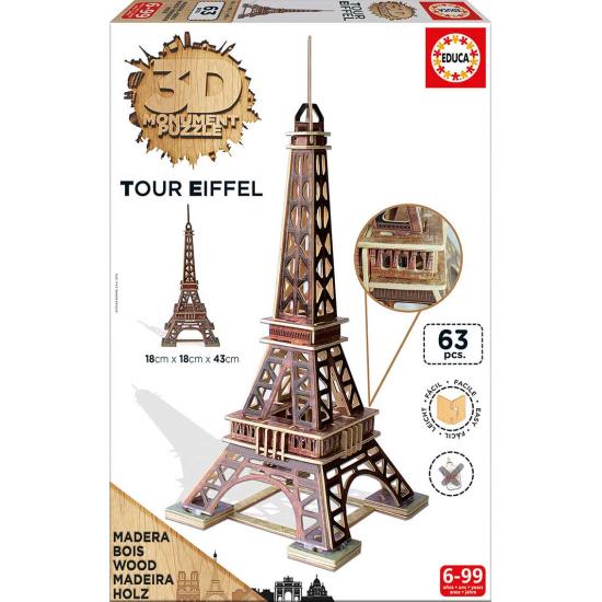 Educa 3D-Puzzle „Eiffelturm“ aus Holz, 63 Teile Educa 3D-Puzzle „Eiffelturm“ aus Holz, 63 Teile