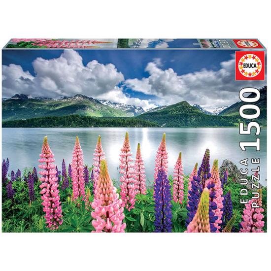 Puzzle Educa Lupinen am Ufer des Silsersees, Schweiz 1500 Teile