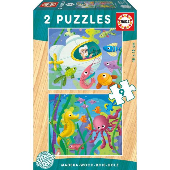 Educa Wassertiere-Puzzle aus 2 x 9 Holzteilen