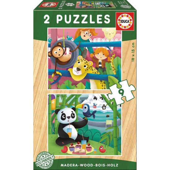 Educa Zoo Animals Puzzle aus 2 x 9 Holzteilen