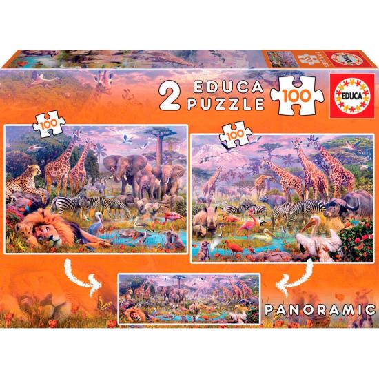 Educa Wilde Tiere Puzzle 2 x 100 Teile