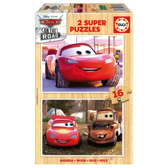 Educa Cars On The Road Puzzle aus 2 x 16 Holzteilen