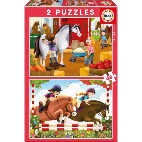 Educa Caring for Horses Puzzle mit 2 x 48 Teilen