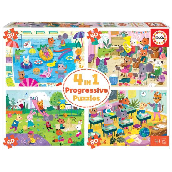 Puzzle Educa Day at School Multi Progressive 20+40+60+80 Teile