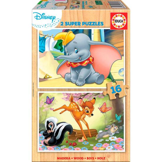 Educa Disney Animals Puzzle aus 2 x 16 Holzteilen