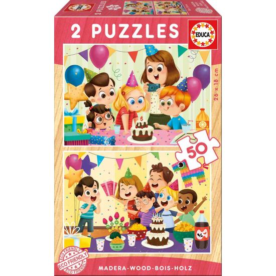 Educa Geburtstagsparty-Puzzle, 2 x 50 Teile, Holz