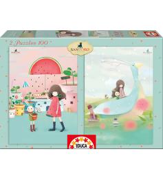 Puzzle erzieht den Regen und das Boot 2 x 100 Teile