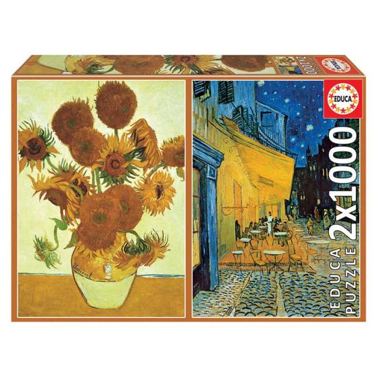 Educa Puzzle Sonnenblumen und Terrasse bei Nacht, VVGogh 2x100