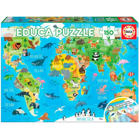 Educa Weltkartenpuzzle Tiere 150 Teile