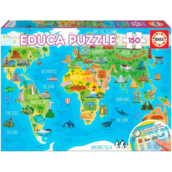Puzzle Educa Weltkarte Denkmäler mit 150 Teilen