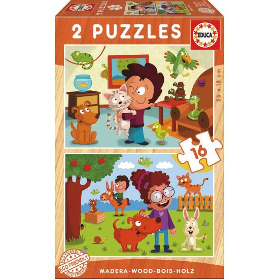 Educa Pets Puzzle aus 2 x 16 Holzteilen