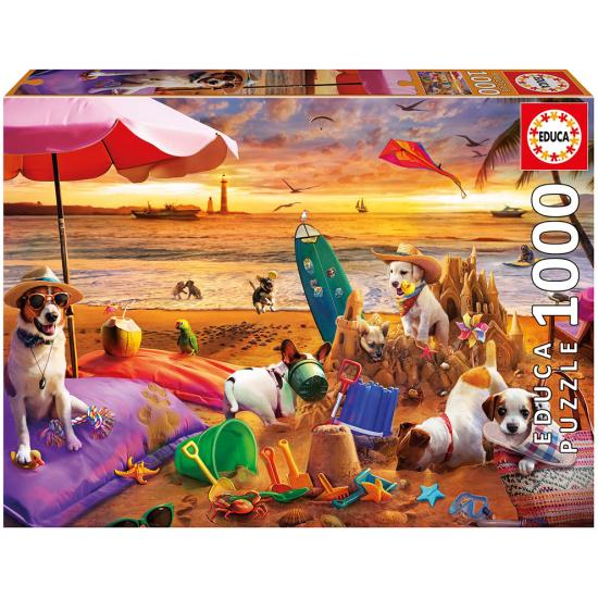 Puzzle  Educa Hunde spielen am Strand 1000 Teile