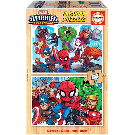 Educa Super Hero Adventures Puzzle aus 2 x 25 Holzteilen