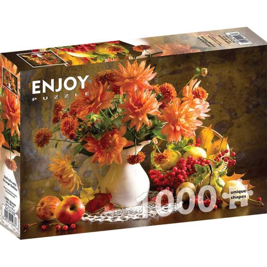 Puzzle „Stillleben mit orangefarbenen Dahlien genießen“ mit 1000