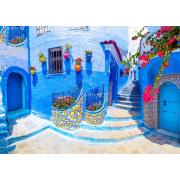 Puzzle Genießen Sie die türkisfarbene Straße in Chefchaouen, Mar