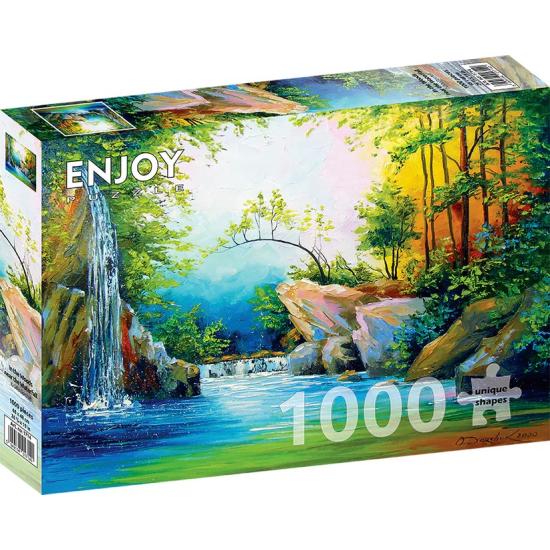 Puzzle „Genießen Sie im Wald in der Nähe des Wasserfalls“ 1000 T
