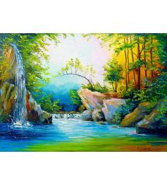 Puzzle „Genießen Sie im Wald in der Nähe des Wasserfalls“ 1000 T