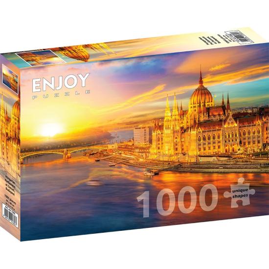 Puzzle Genießen Sie das ungarische Parlament bei Sonnenuntergang