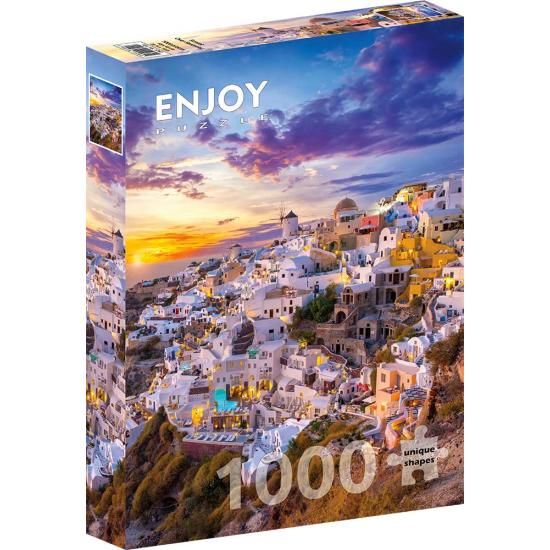 Genießen Sie den Sonnenuntergang über Santorini. Puzzle 1000 Tei
