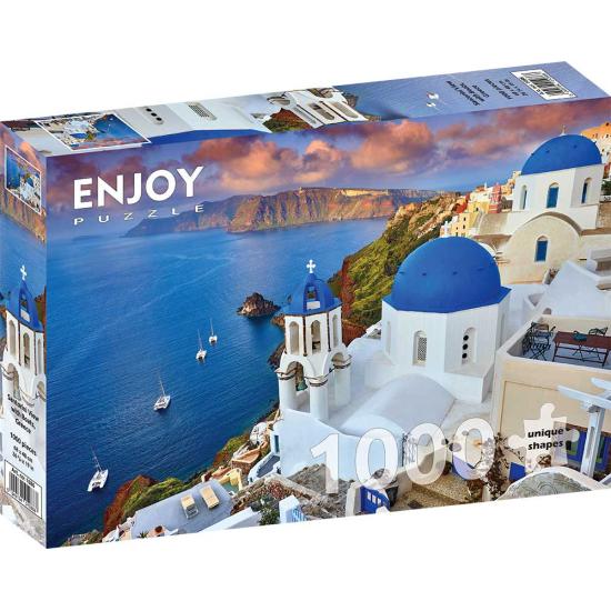 Puzzle Genießen Sie den Blick auf Santorini mit Booten aus 1000