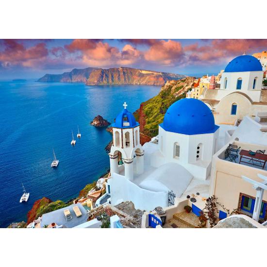 Puzzle Genießen Sie den Blick auf Santorini mit Booten aus 1000