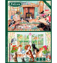 Puzzle Falcon Tiere zu Hause 2 x 1000 Teile