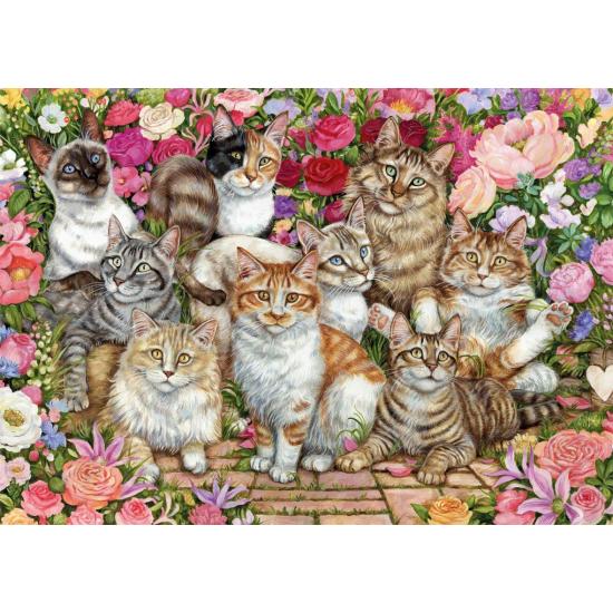 Falkenkatzen in den Blumen Puzzle 1000 Teile