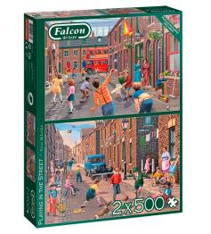 Puzzle „Falke spielt auf der Straße“ mit 2 x 500 Teilen